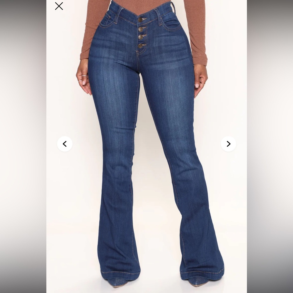 Fashion Nova High-Waist Dark Blue Flare Jeans